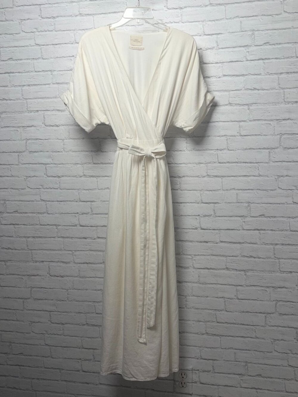 Urban Outfitters White Linen Wrap Peasant Maxi Dress, size M